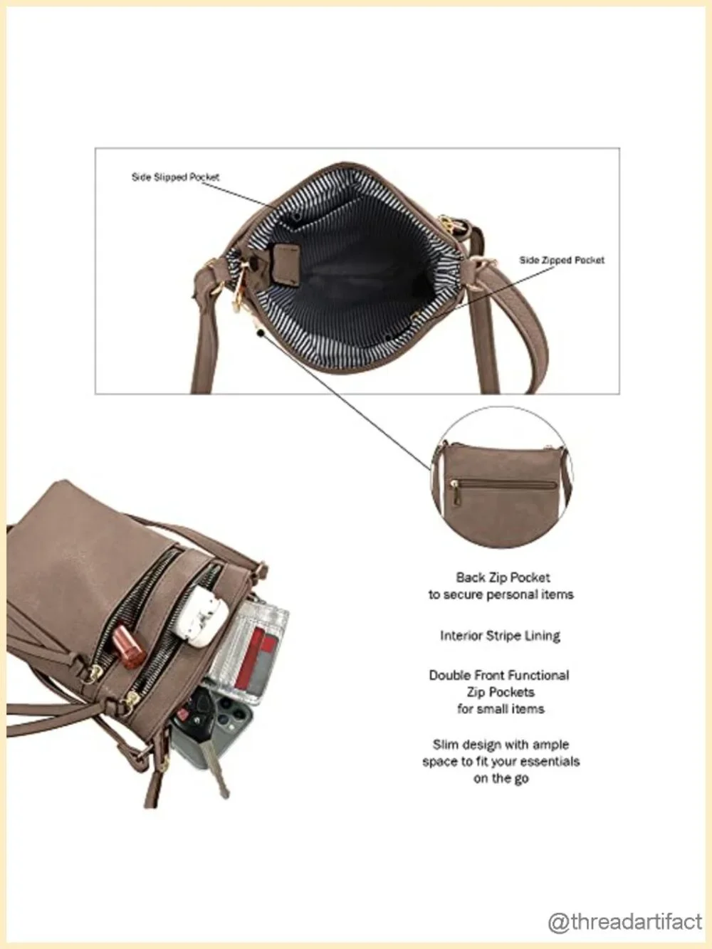 PU Leather Crossbody Bag with Multiple Pockets and Adjustable Strap